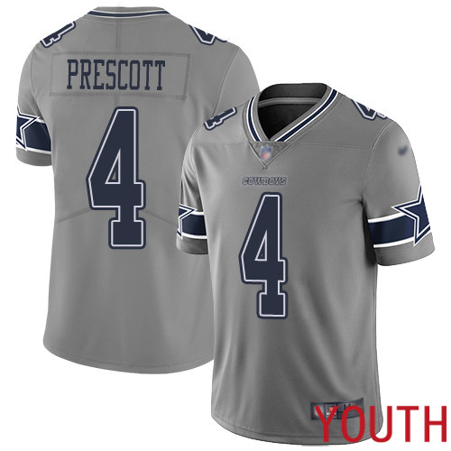 Youth Dallas Cowboys Limited Gray Dak Prescott #4 Inverted Legend NFL Jersey->youth nfl jersey->Youth Jersey